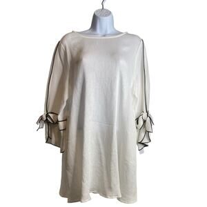 IC by Connie K Women's White Plisse Blouse‎ Size L Lagenlook Flowy Boho Artsy